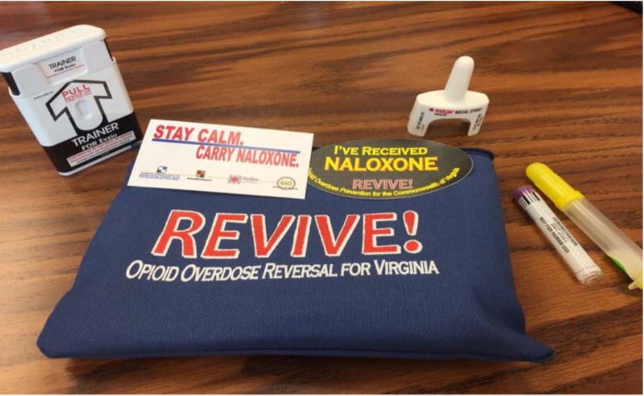 Attendees of REVIVE! training sessions receive packs containing gloves and other safety items to be used together with Narcan. Courtesy of&nbsp;REVIVE! August 2017 Newsletter