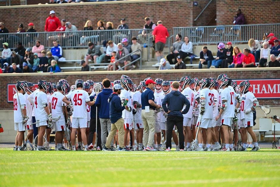 The Richmond men's lacrosse team during the April 27 game against Saint Joseph's University. Courtesy of Richmond Athletics.