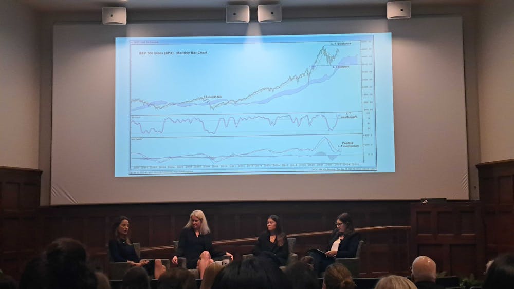 Speakers at the 'Woman on Wall Street' &nbsp;event held at E. Claiborne Robins School of Business' Ukrop Auditorium on Sept. 20.&nbsp;