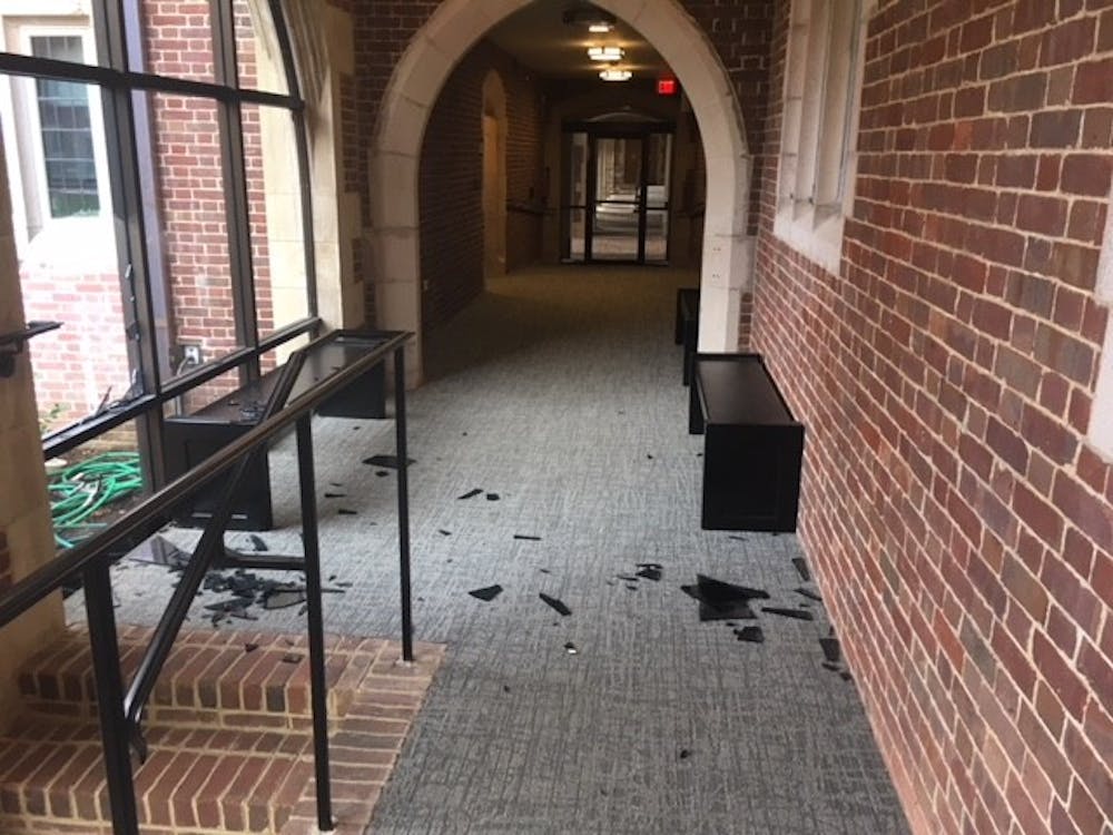 <p>A deer broke through a window into a hallway in the education wing of North Court before breaking another window in the hallway to escape on Wednesday afternoon, leaving shards of glass and blood droplets behind.&nbsp;</p>