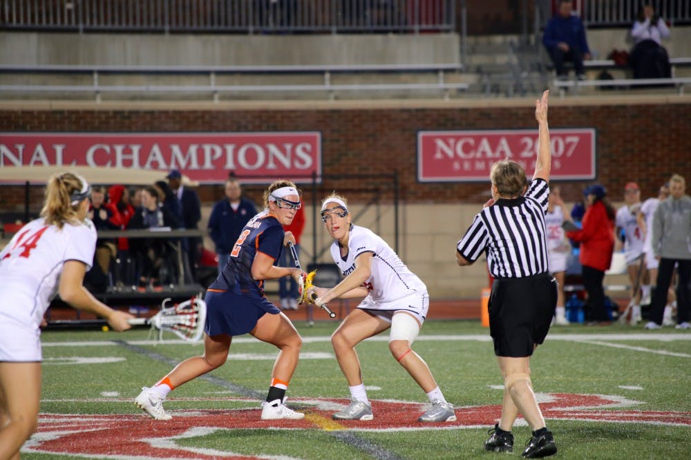 Richmond women's lacrosse lost a close game to UVA Wednesday night at Robins Stadium. The final score was 15–14. The Spiders' next game is Wednesday, March 1. All photos by Sophia Bruce/The Collegian.