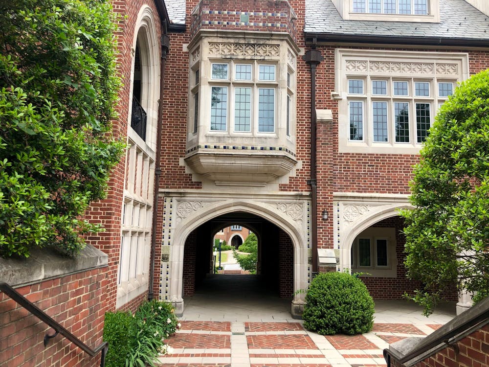 An archway through Weinstein Hall 