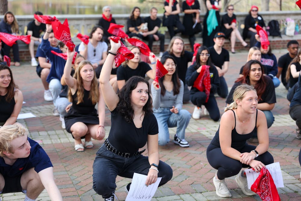 University of Richmond students at the UR Complicit protest at the lower forum on April 12 organized by the LAIS 475 class.