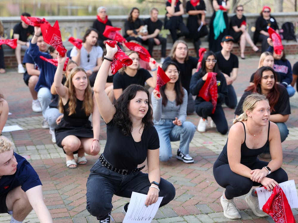 University of Richmond students at the UR Complicit protest at the lower forum on April 12 organized by the LAIS 475 class.