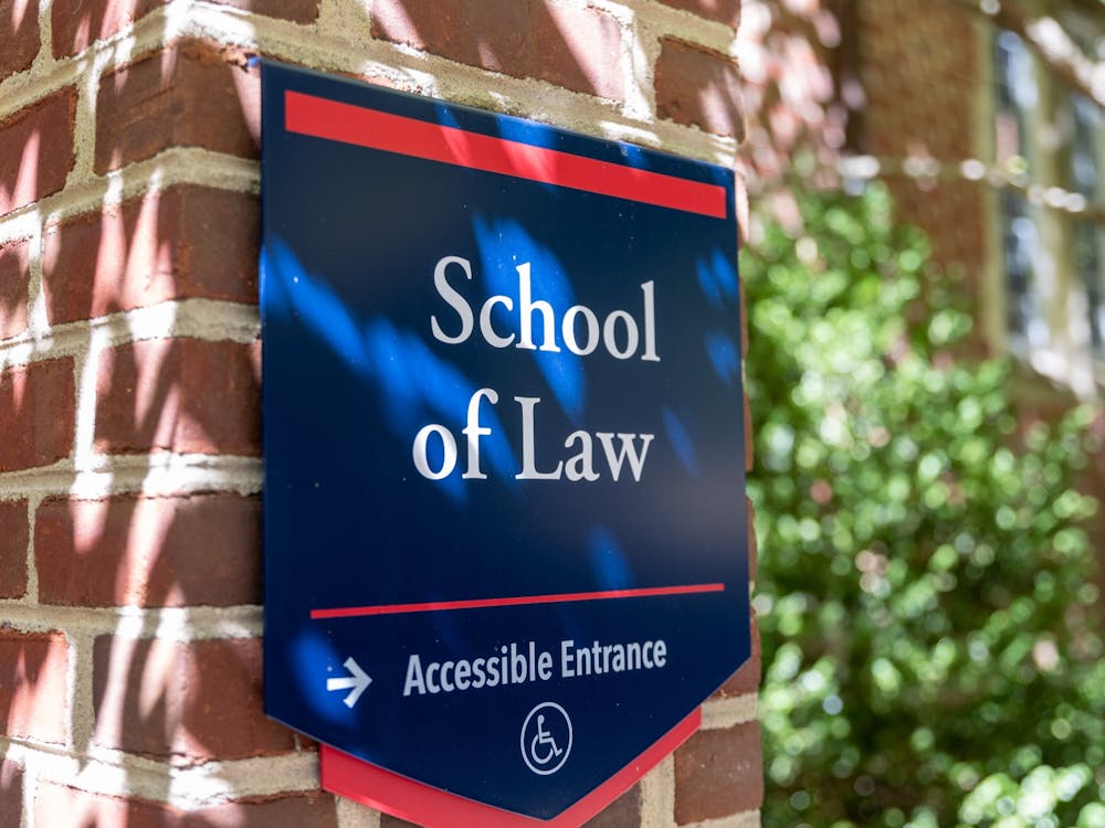 A plaque outside the University of Richmond School of Law on Sept. 24, 2022.
