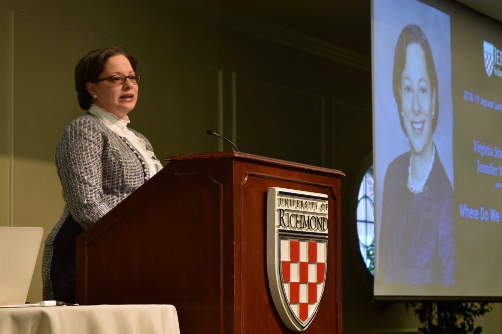 <p>State senator Jennifer McClellan speaks on "Where Do We Go From Here" as the Jepson 2018-19 Leader-in-Residence.&nbsp;</p>