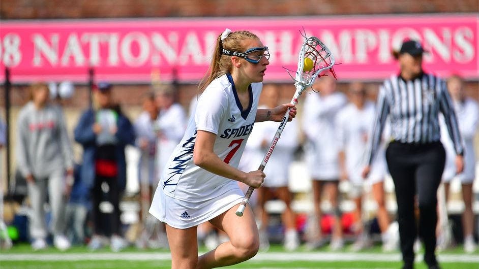 Junior midfielder Sophia Dicenso catches the ball at the March 25 game against La Salle University in Philadelphia. Photo courtesy of Richmond Athletics.