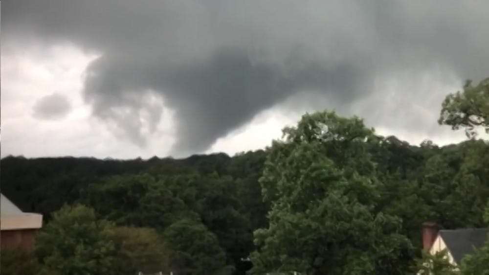 <p>A screenshot of a video of a funnel cloud seen over the University of Richmond campus on Monday, Sept. 17.</p>