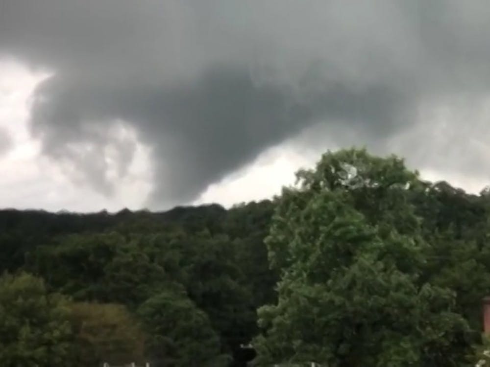 A screenshot of a video of a funnel cloud seen over the University of Richmond campus on Monday, Sept. 17.