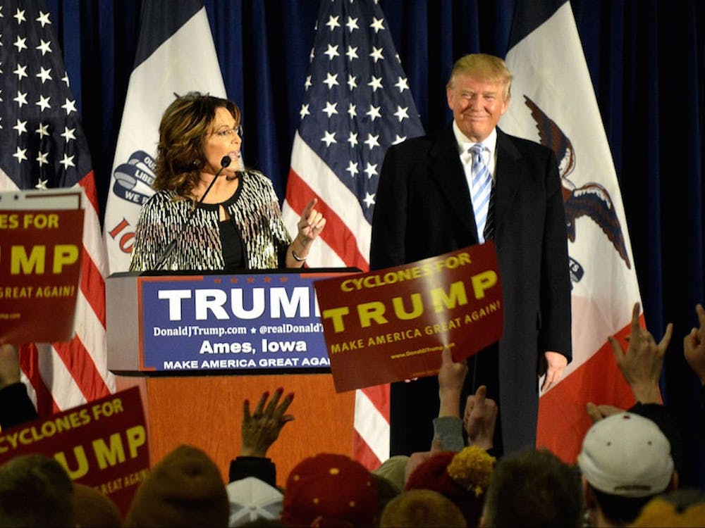 Donald Trump (right), who recently received an endorsement from former Vice Presidential candidate Sarah Palin (left), turned some heads when he skipped the Republican's finale debate ahead of the Iowa Caucus | Photo courtesy of&nbsp;Alex Hanson/Wikicommons
