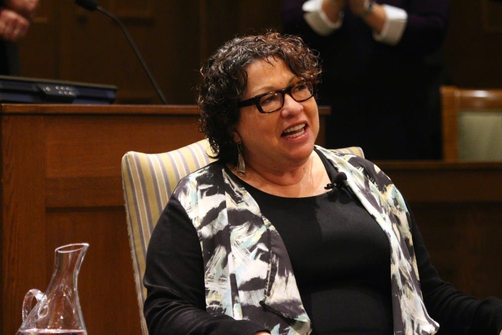 <p>Supreme Court Justice Sonia Sotomayor addresses an audience of Richmond Law students and university&nbsp;faculty on Nov.&nbsp;17, 2015 at the Richmond School of Law.</p>
