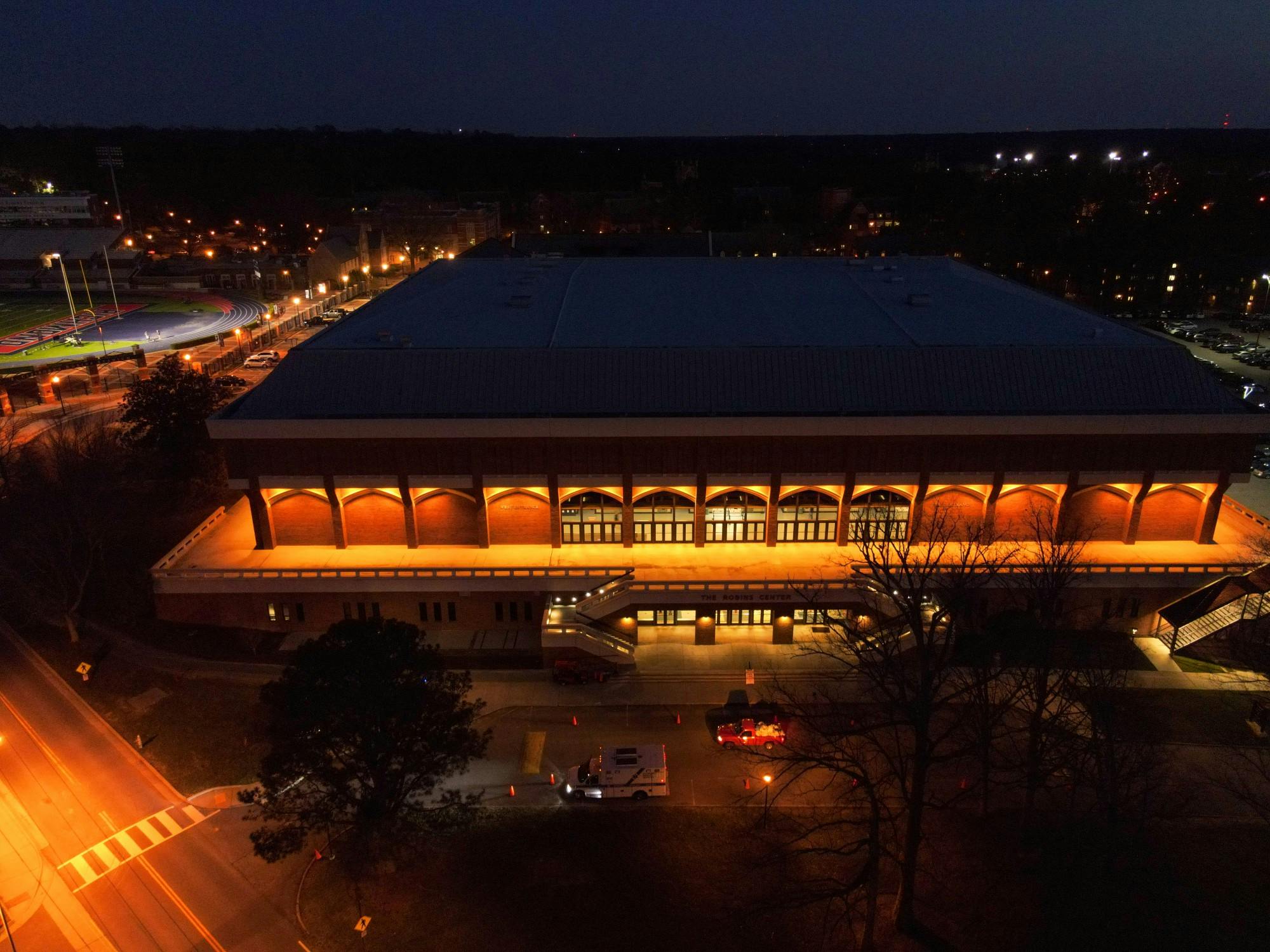 Robins Arena emits a calm glow.