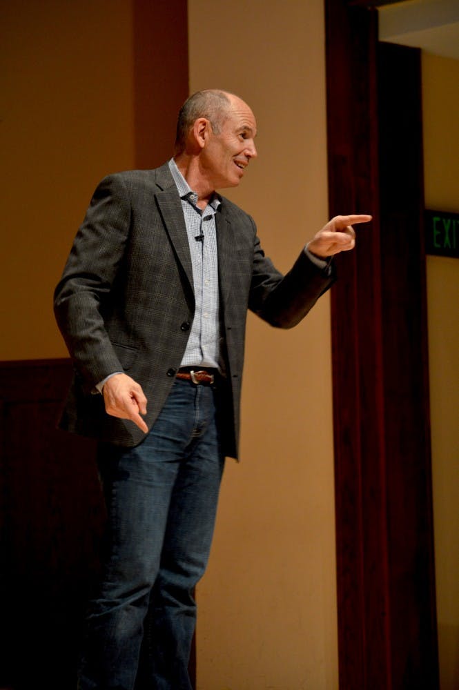 Marc Randolph answers a question from a member in&nbsp;the audience.