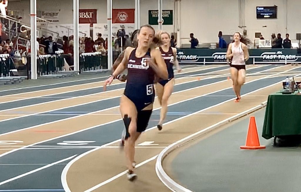 Kayla O'Connell running a 600 meter race at JDL Fast Track Indoor Track and Field event in Winston-Salem, North Carolina. Courtesy of Richmond XCTF