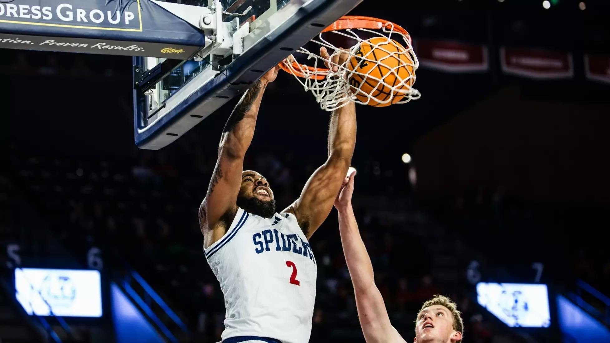 Junior forward Jaden Daughtry gets a basket. Courtesy of Richmond Athletics