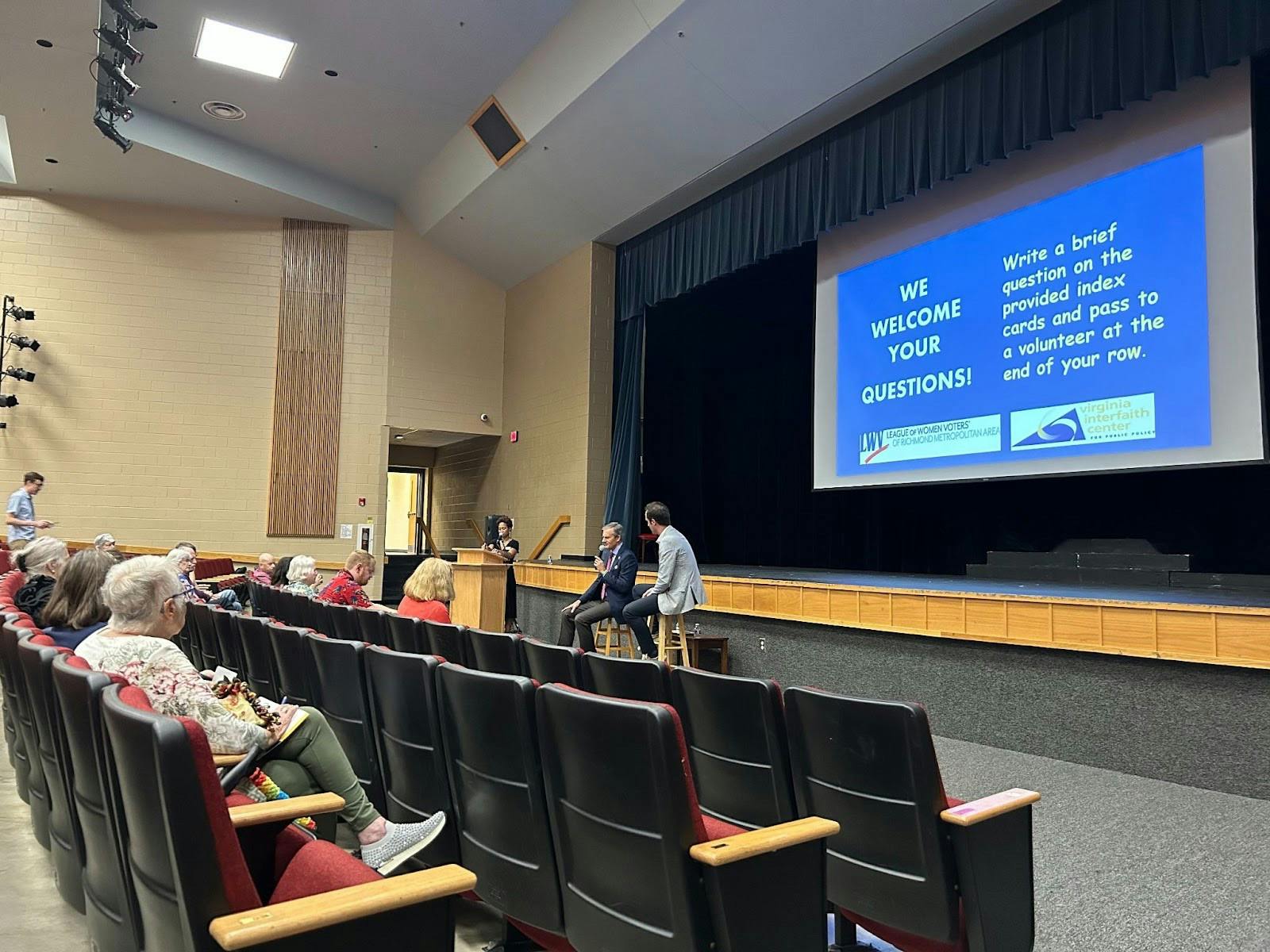 Virginia Delegates Schuyler VanValkenburg, ‘04, and Rodney Willett at a Henrico candidate “meet and greet” at Deep Run High School Sunday.