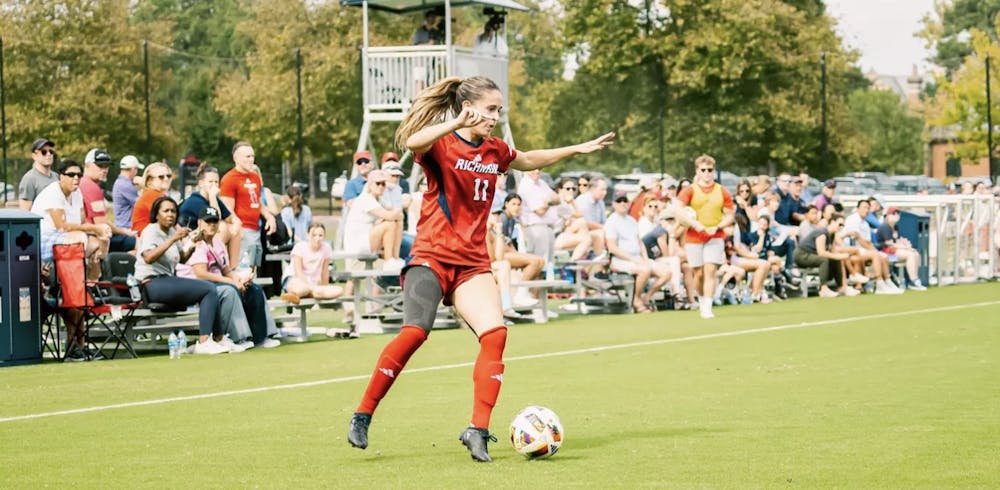 <p>Senior forward Emma Coleman during Sunday's soccer game against Fordham University. Courtesy of Richmond Athletics.&nbsp;</p>