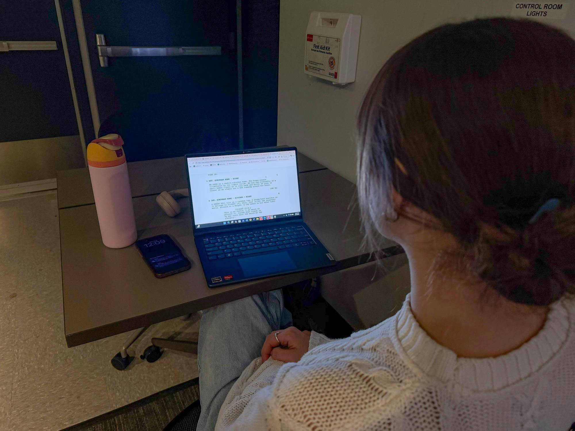 Student studying script 