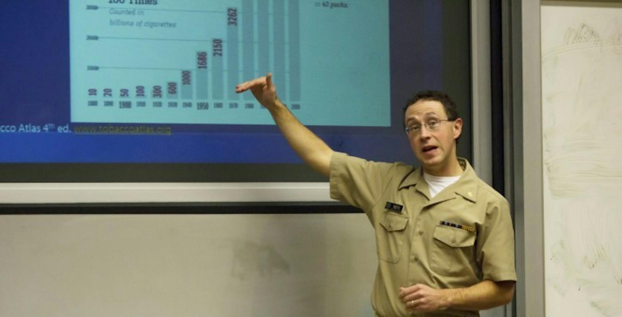 As part of Emory's promotion of the American Cancer Society's annual national event, the Great American Smokeout, Antonio Neri, a CDC doctor and environmental health specialist, gave a lecture on cancer prevention. Photo by Hagar Elsayed /Photo Editor.