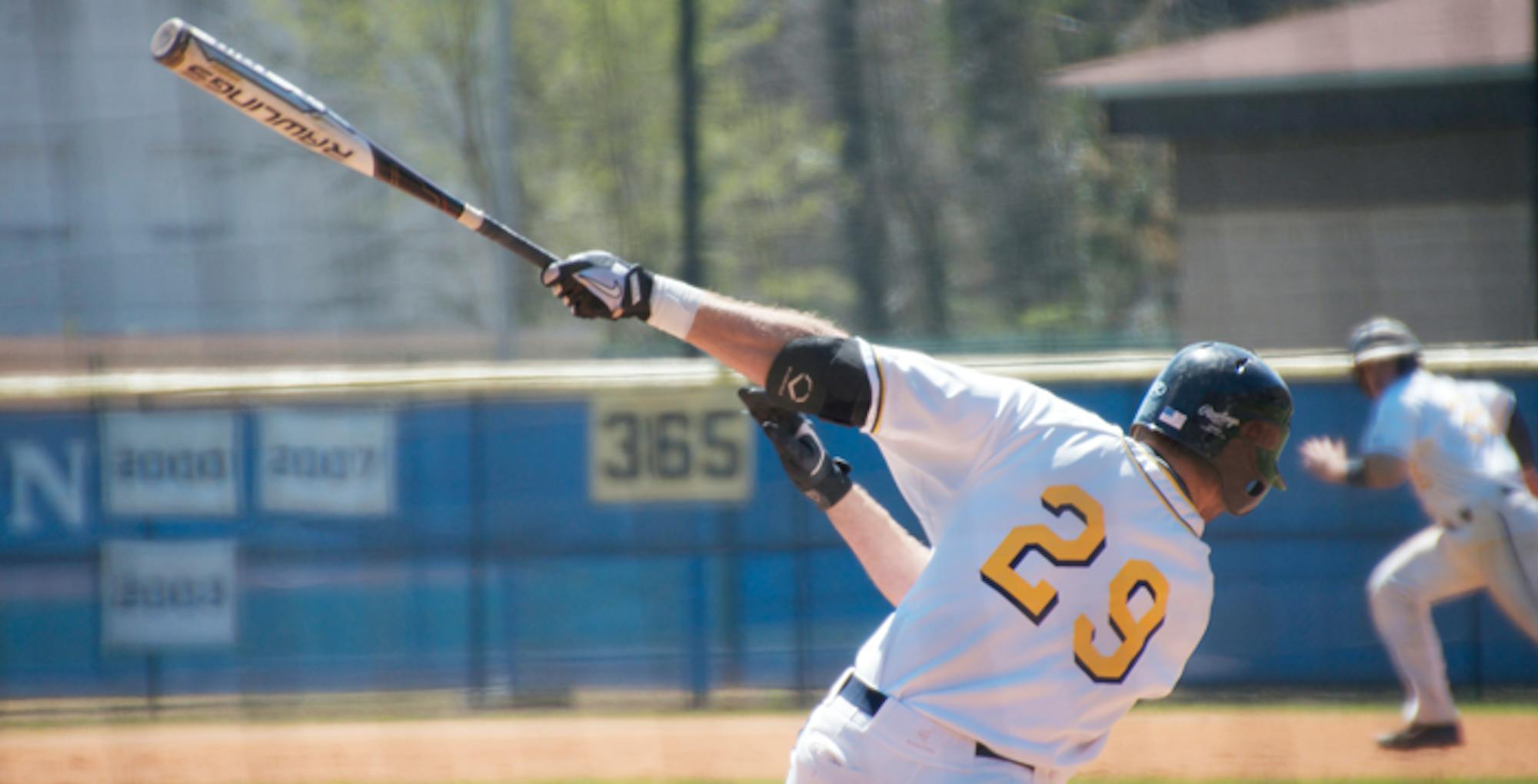 Michael Fier/Staff Junior Jordan Selbach takes a hack. Selbach is batting .342 for the Eagles, who are approaching the stretch drive of their regular season. They lost 5-2 to Georgia Gwinnett College this weekend and will visit LaGrange College tonight.