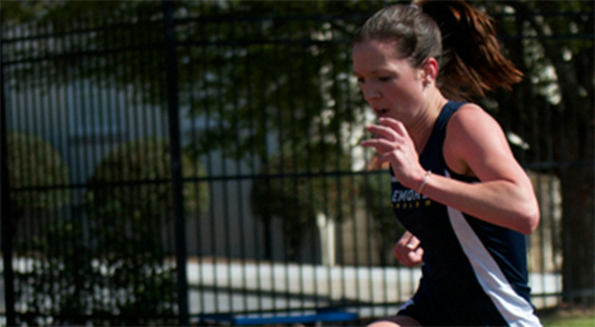 Senior Hannah Smith competes in the steeplechase. Smith was the lone Eagle win this past weekend at the VertKlasse Meeting in High Point, N.C. | Courtesy of Emory Athletics