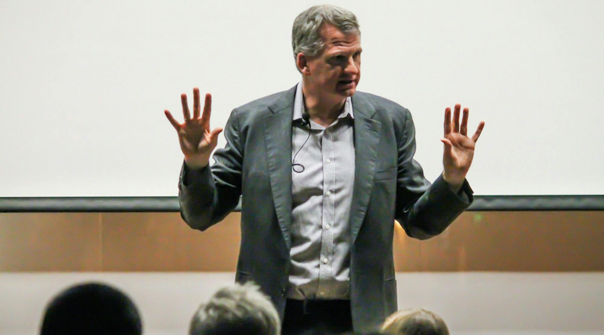 Timothy Snyder, the Yale University Bird White Housum Professor of History, delivers a lecture on the political history of the holocaust in the Oxford Presentation Room on Feb. 5. Photo by Melissa DeFrank/ Staff