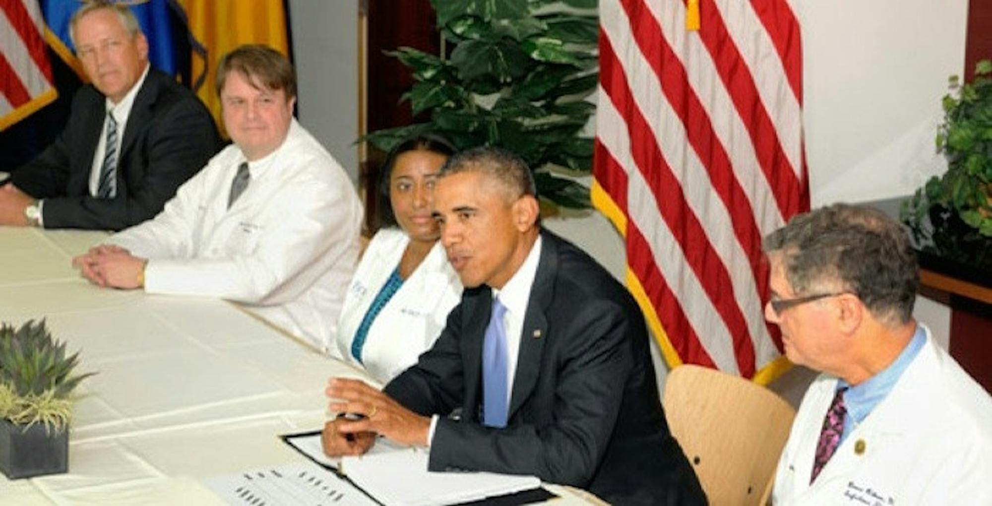 President Barack Obama met with Emory Healthcare staff who worked on the treatment of Ebola patients at Emory University Hospital. Photo Courtesy of Emory University