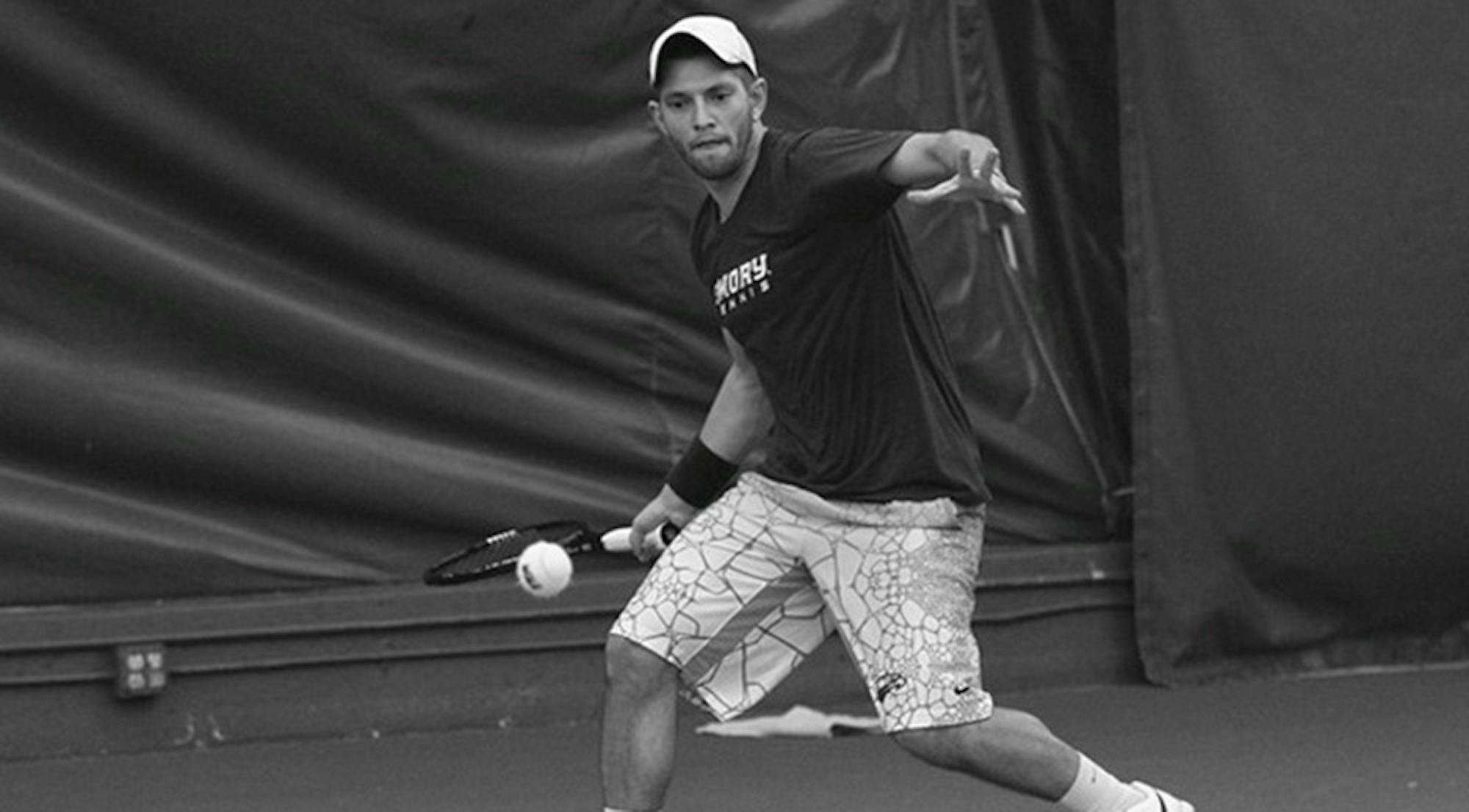 Senior Ian Wagner returns a serve. Wagner and the Eagles went to Hawaii and beat Brigham Young University-Hawaii, a Division II team. | Courtesy of Emory Athletics
