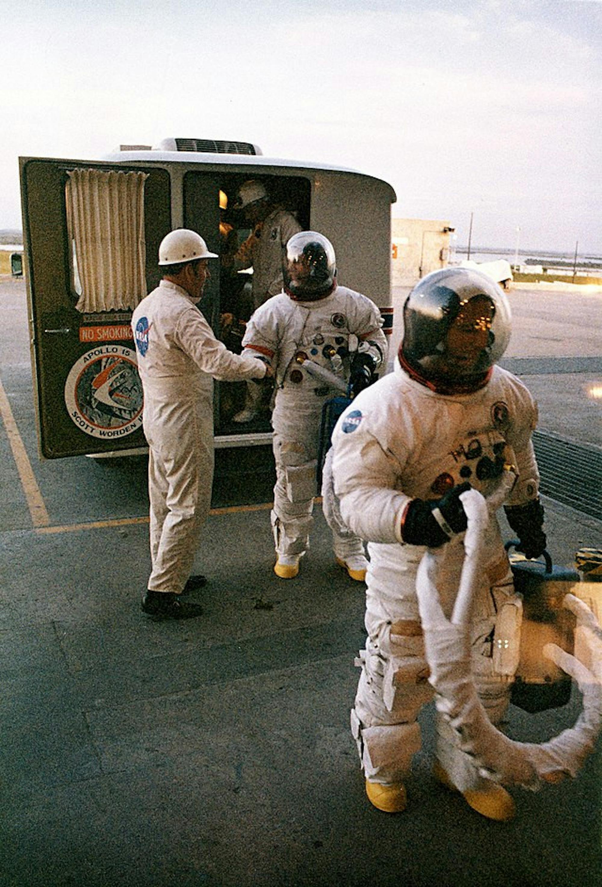 The_Apollo_15_crew_leaves_the_transfer_van_at_the_pad_prior_to_launch