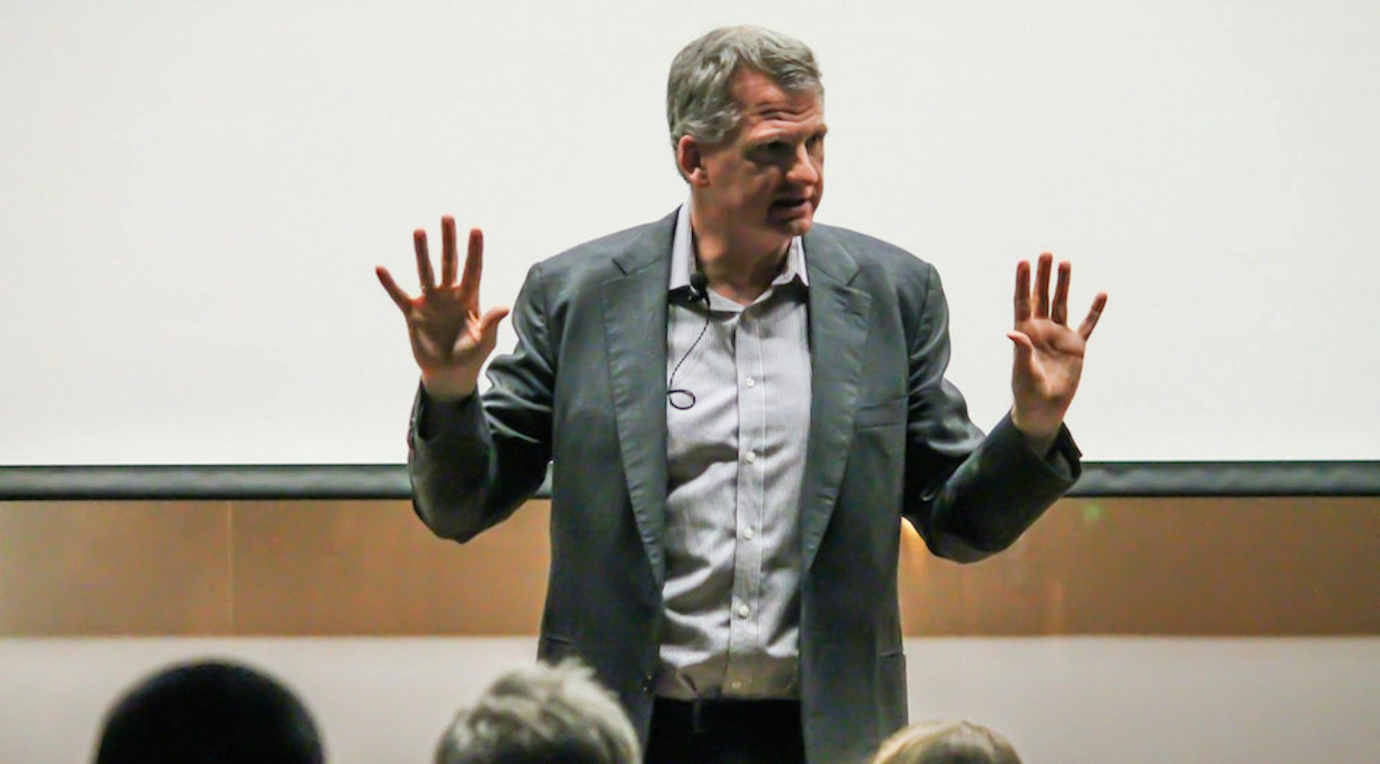 Timothy Snyder, the Yale University Bird White Housum Professor of History, delivers a lecture on the political history of the holocaust in the Oxford Presentation Room. Photo by Melissa DeFrank/ Staff