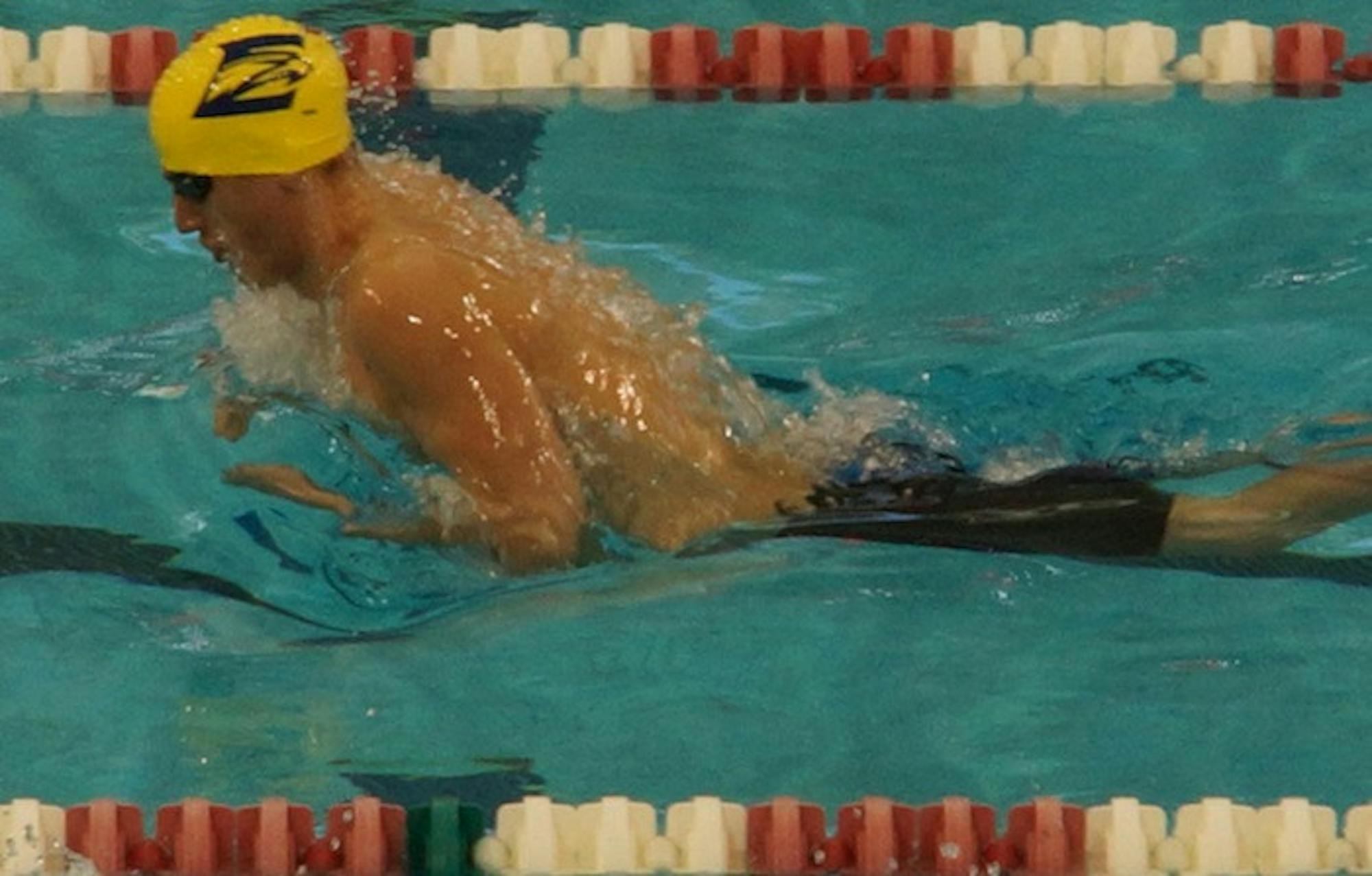 Junior Andrew Wilson swims the breaststroke. Wilson and the Emory men's team, along with the Emory women's team, defeated the men's and women's teams from Birmingham-Southern College (Ala.) last Saturday. | Photo courtesy of Emory Athletics