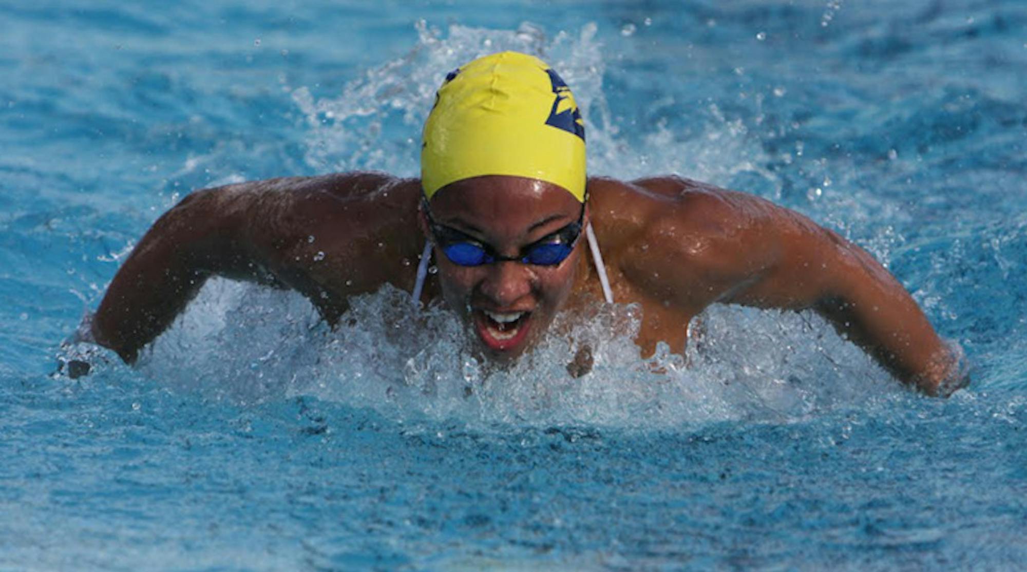 Senior McKenna Newsum-Schoenberg swims the butterfly stroke. She took 31st place in the 200-meter butterfly last Thursday at the Arena Pro Swim Series, competing against swimmers of all levels. Photo courtesy of Emory Athletics.