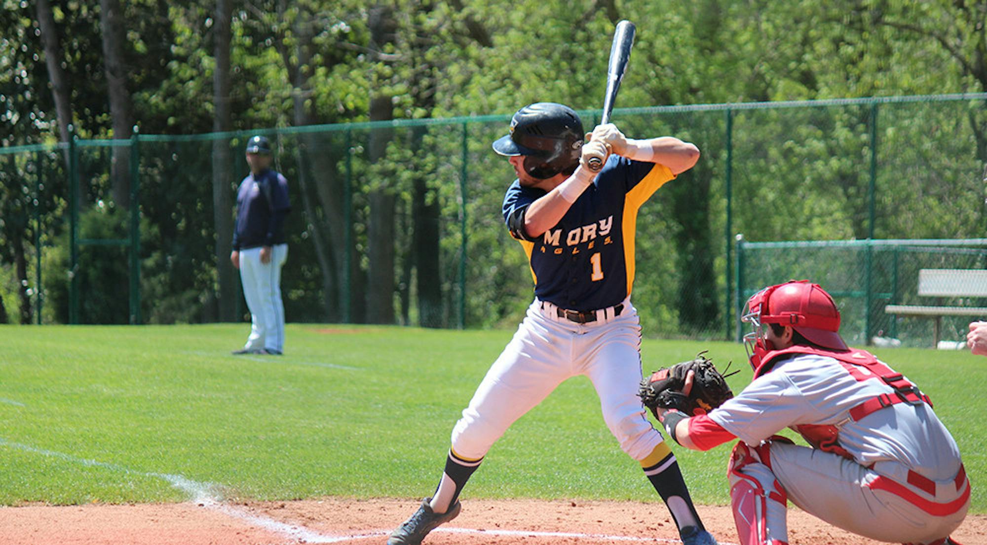 Junior Dylan Eisner prepares to hit the ball against the Huntingdon College (Ala.) Hawks. Eisner and the Eagles won all three games against the Hawks, one at Huntingdon and the other two at home. | Mark Spicer/Staff