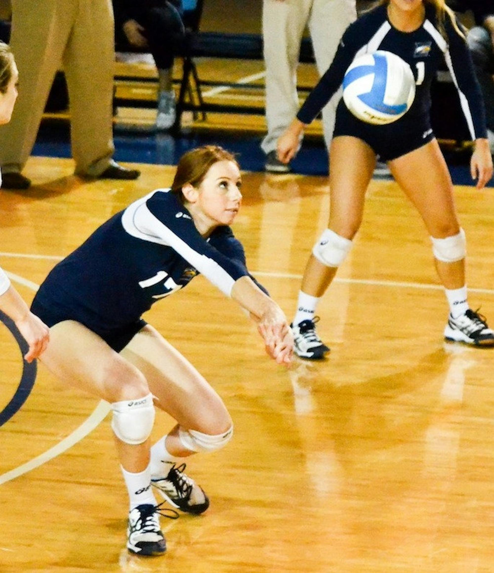 Sophomore outside hitter Sheridan Rice hits the ball. Rice and the Eagles are now 31-3 on the season. | Photo by Erin Baker, Staff Photographer