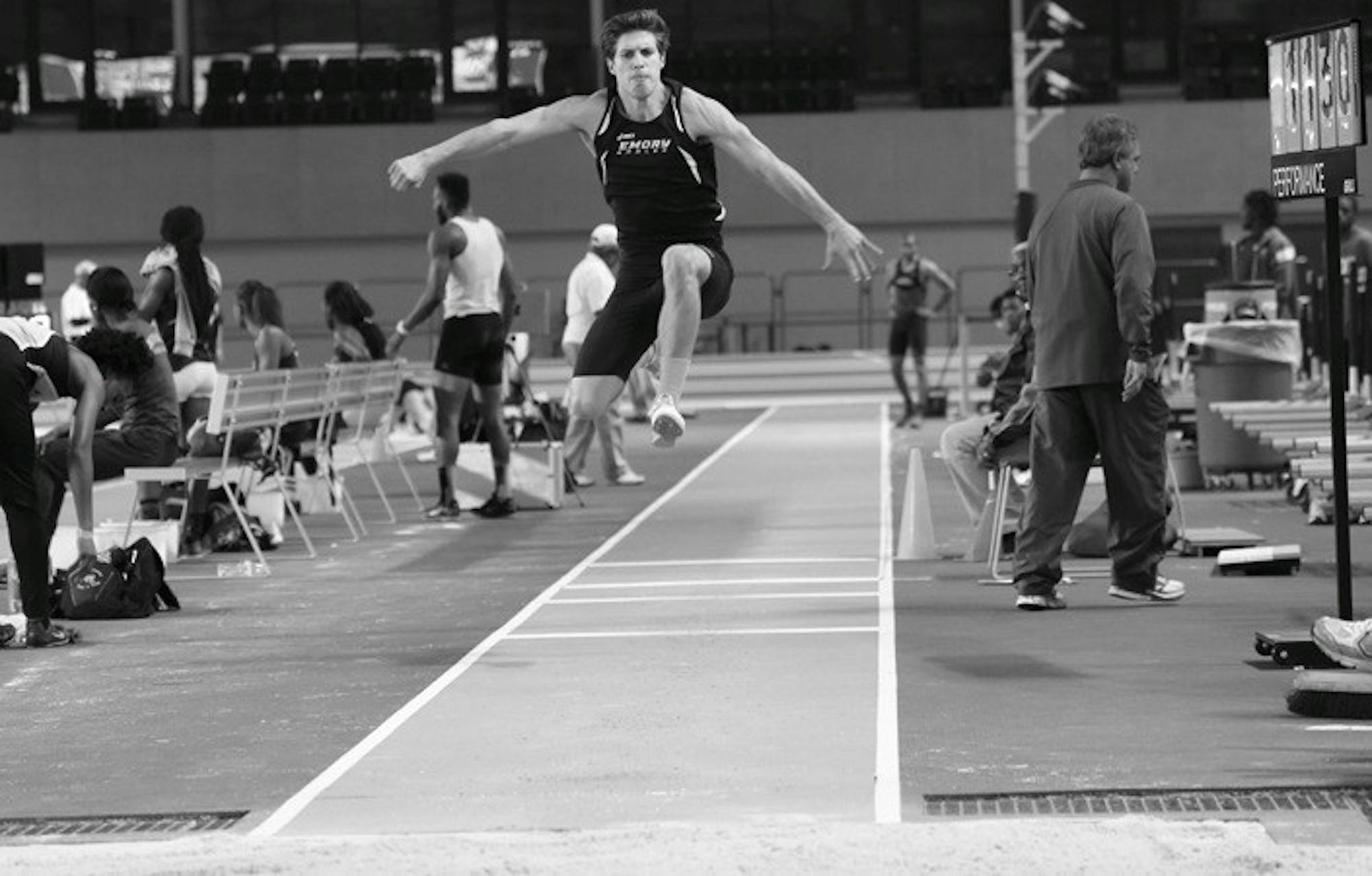 Junior Maxwell Hoberman competes at a horizontal jump event. Hoberman had his first University Athletic Association (UAA)Indoor Championship win this past weekend. | Courtesy of Emory Athletics