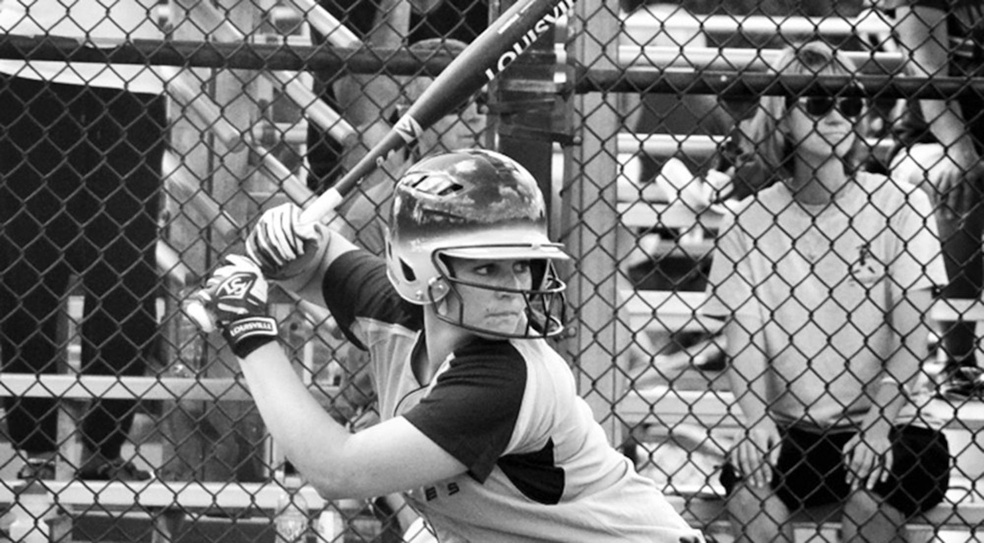 Sophomore corner infielder Tara Fallahee eyes the pitcher. Fallahee and the Eagles split playing at home this past Saturday.  | Courtesy of Emory Athletics