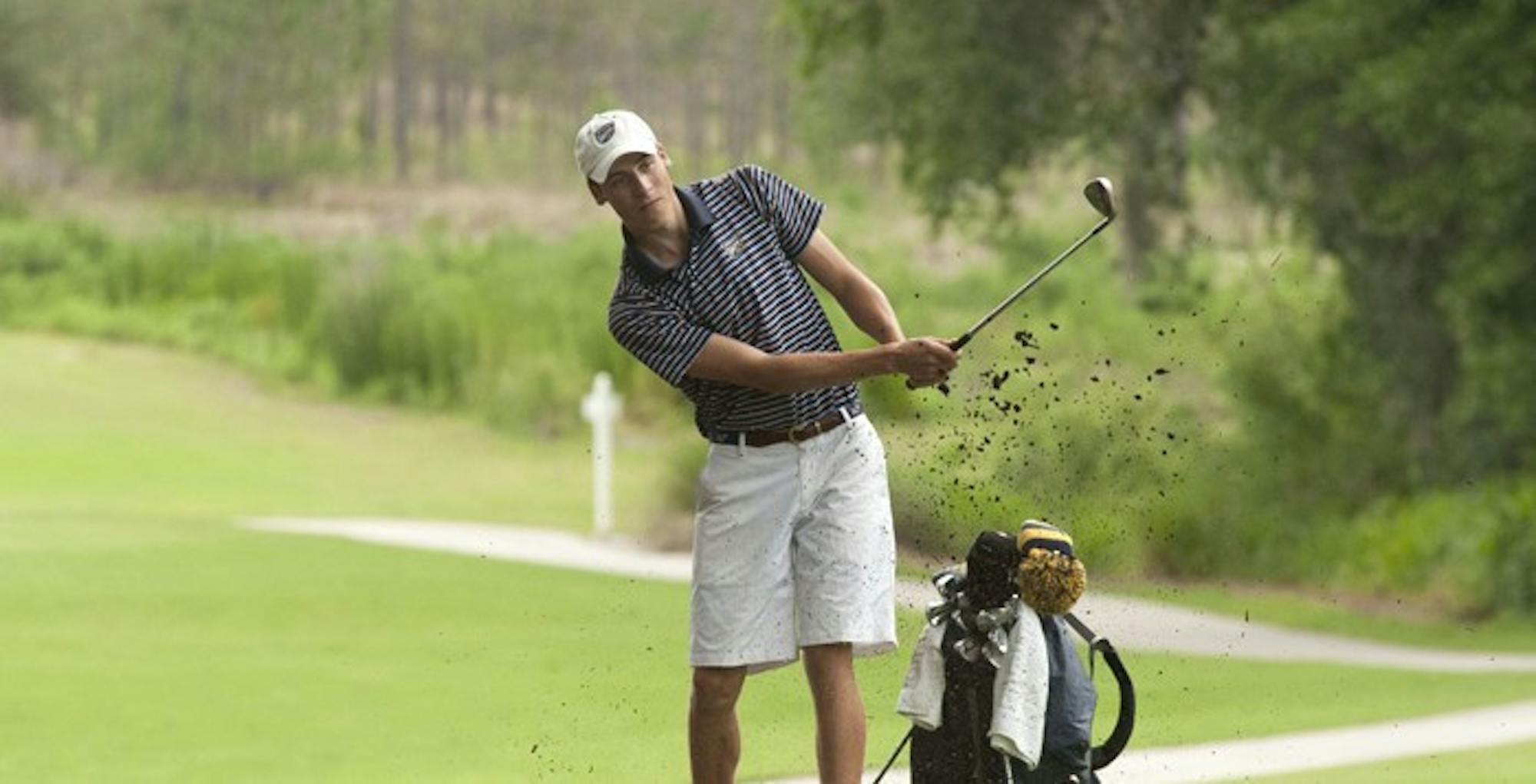 Senior Alex Wunderlich watches his shot as it leaves his club. Wunderlich and the Eagles finished sixth overall out of nine teams at the Al Jones Memorial tournament in Tyler, Texas last Tuesday and Wednesday. | Courtesy of Emory Athletics