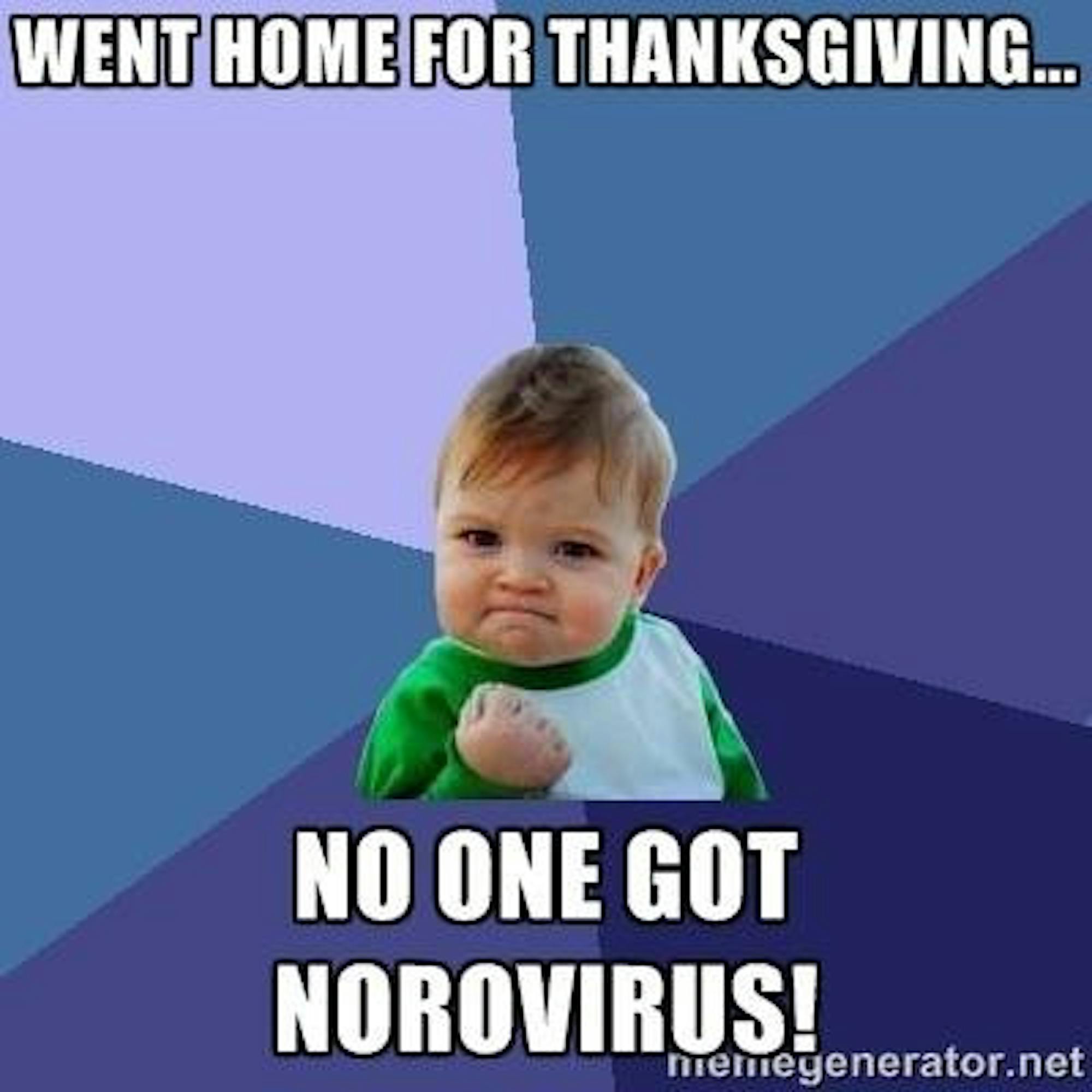 An example of a meme created by students to raise awareness about the spread of norovirus. Courtesy of the Office of Health Promotion.