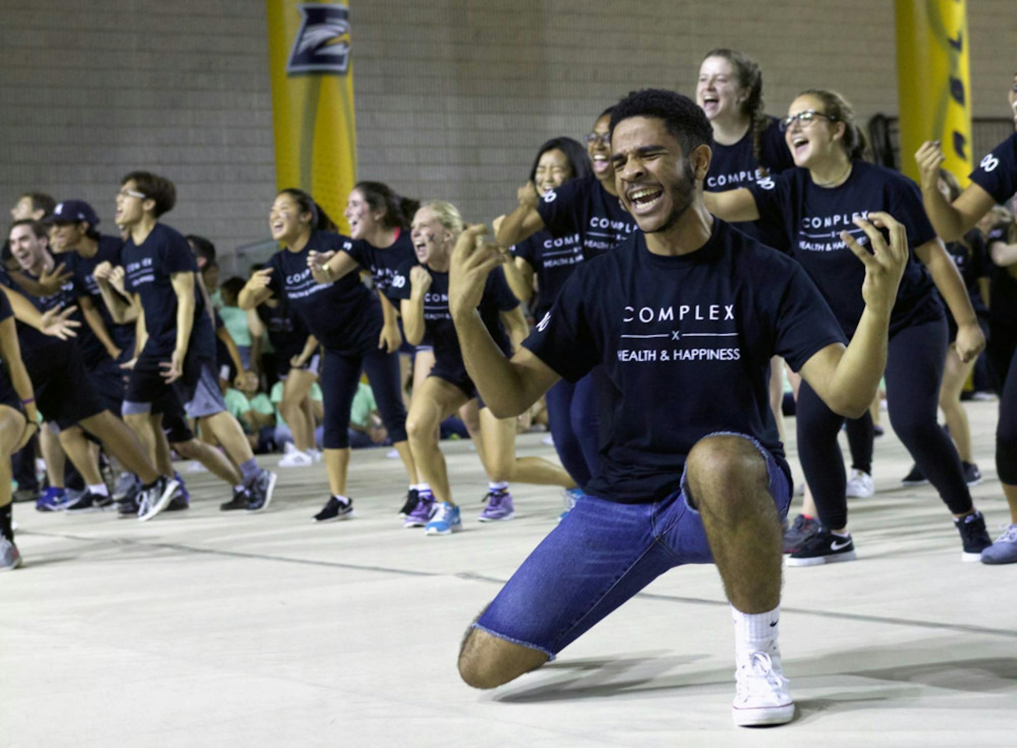 Sophomore Advisor Joshua Barbosa (19C) strikes a pose during The Complex’s first place Songfest performance.