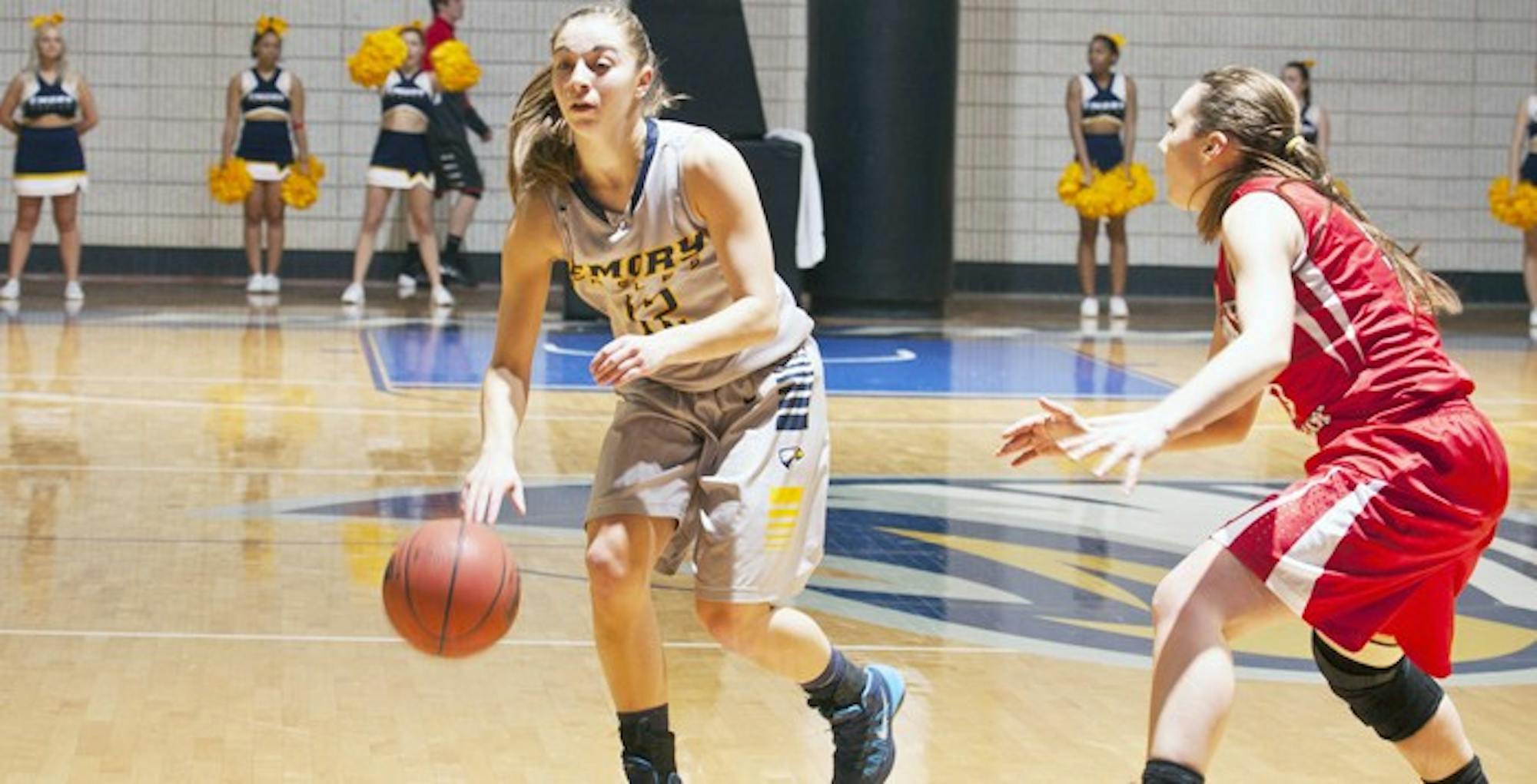 Sophomore guard Shellie Kaniut dribbles the ball for the Eagles. Kaniut scored 16 points as Emory defeated Oglethorpe University (Ga.) 80-61 in the team's home opener. Courtesy of Emory Athletics.