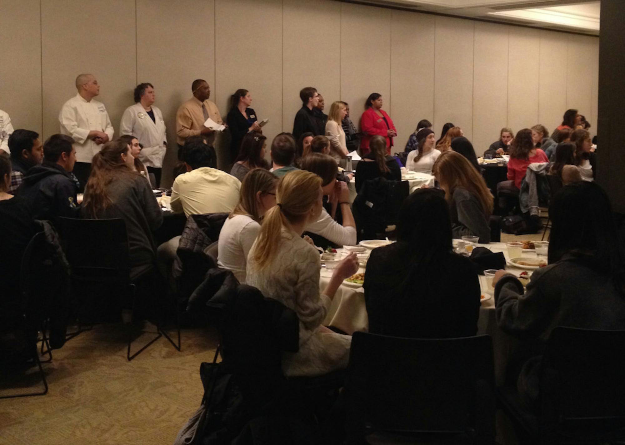 Students and Emory Dining staff discuss suggestions and future changes for Emory’s culinary options at this week’s Food Advisory Committee at Emory (FACE) meeting. / Photo by Sumera Dang, Contributor