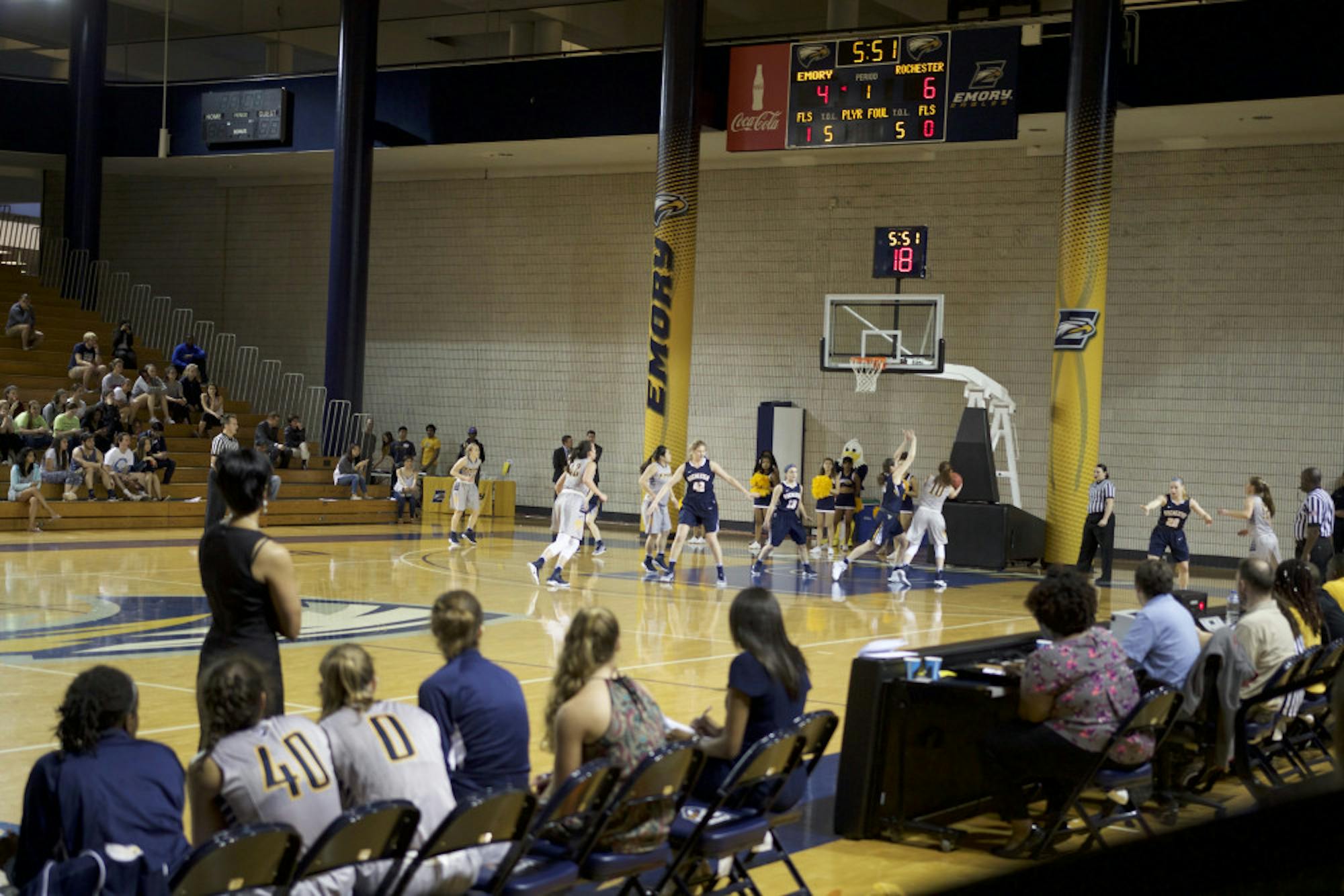 Emory freshman forward Erin Lindahl puts up a shot in the Eagles' final home game of the season. Photo courtesy Mathew Hammond.