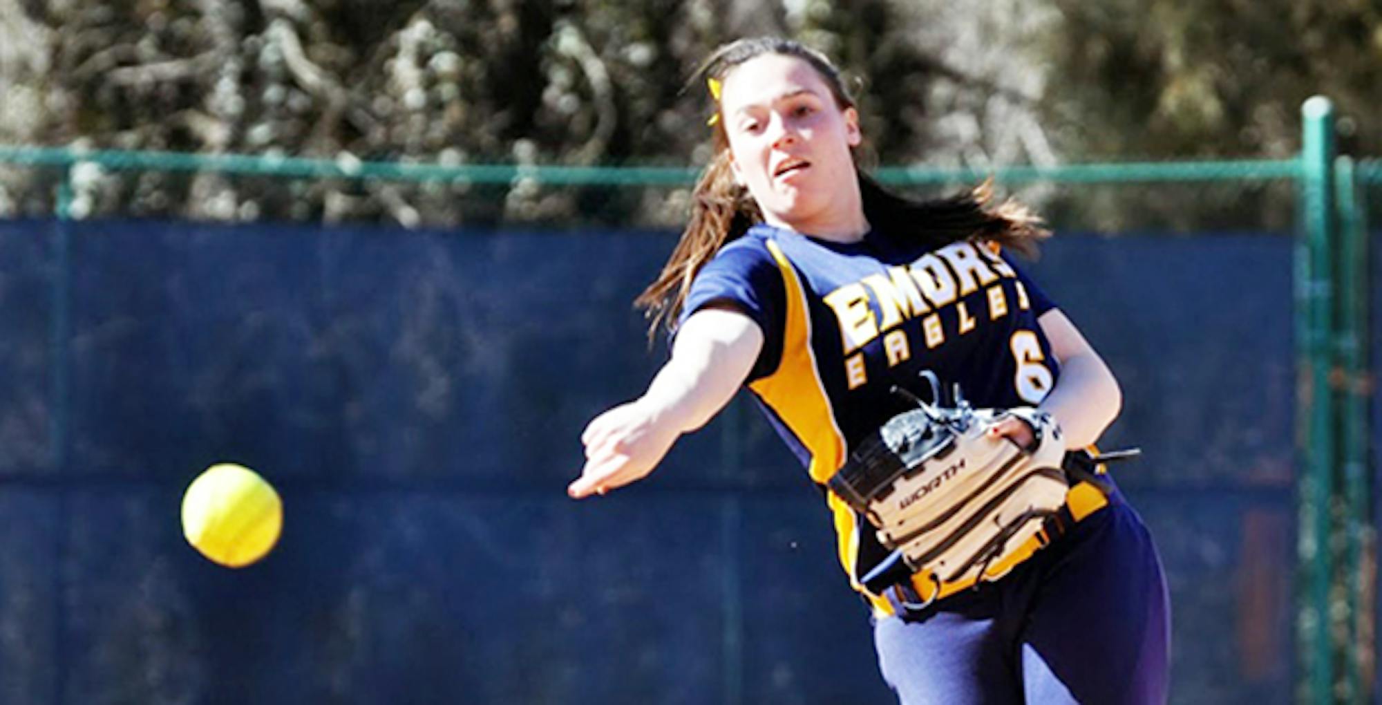 Courtesy of Emory Athletics Freshman pitcher Brittany File fires a pitch toward home plate. She picked up two wins, making her record 10-4, this week, giving up only one earned run over 12 innings. The Eagles are now 35-6 overall, 5-3 in University Athletic Association (UAA) play.