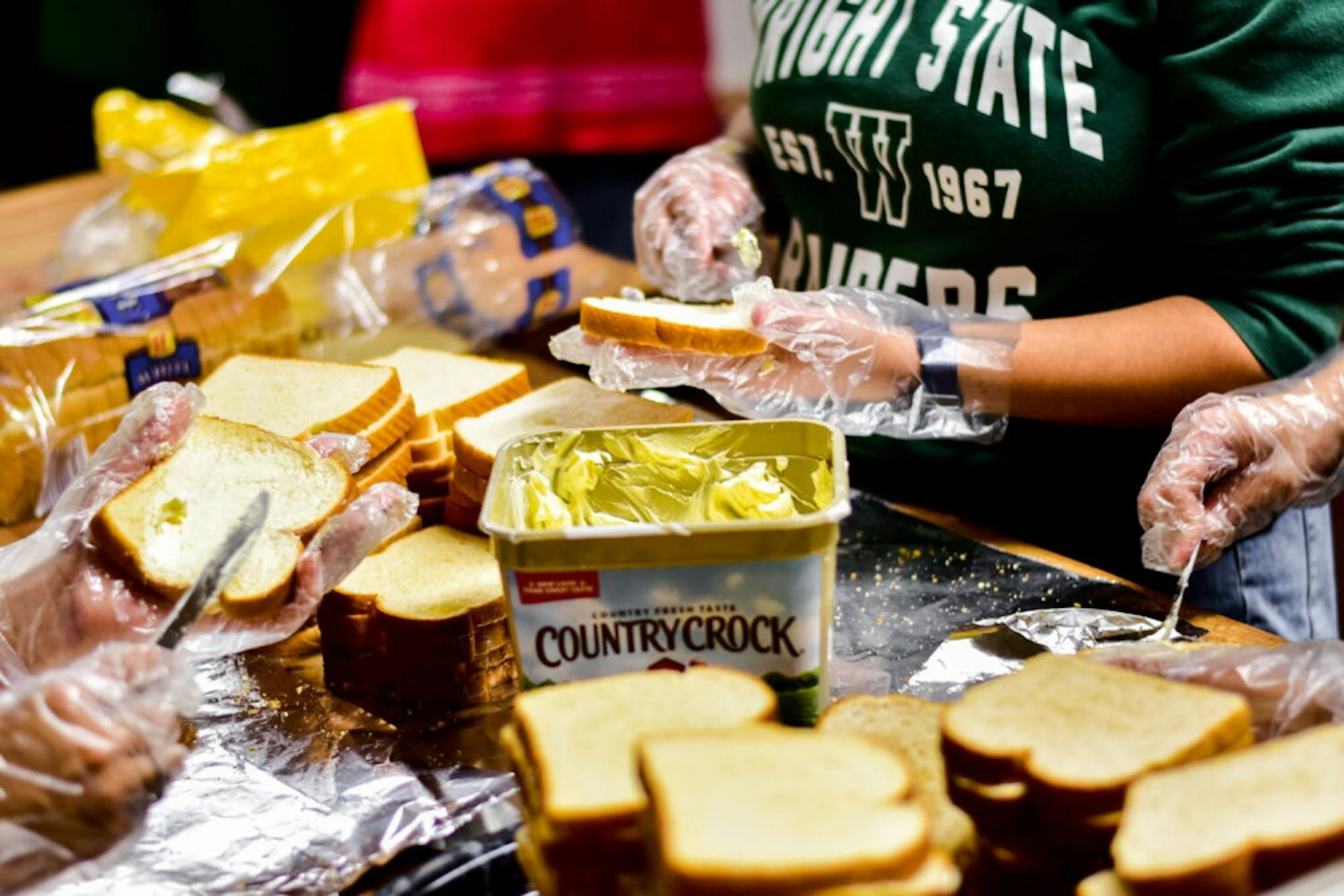 Students making grilled cheese