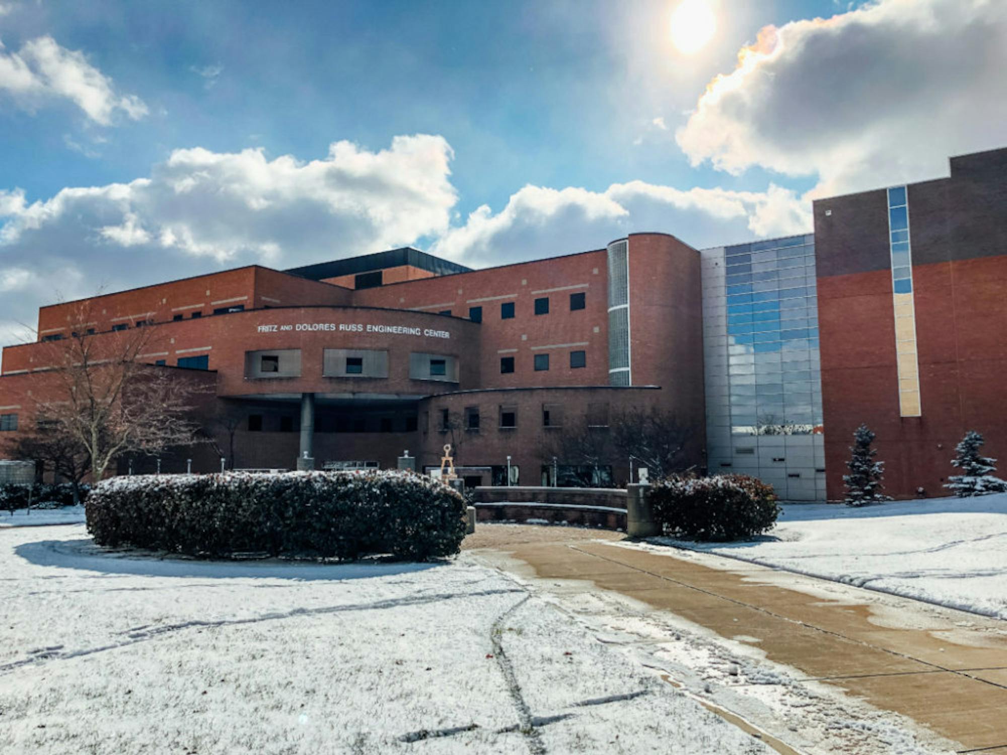 Wright State campus after first snowfall of the season | Photograph by Soham Parikh | The Wright State Guardian