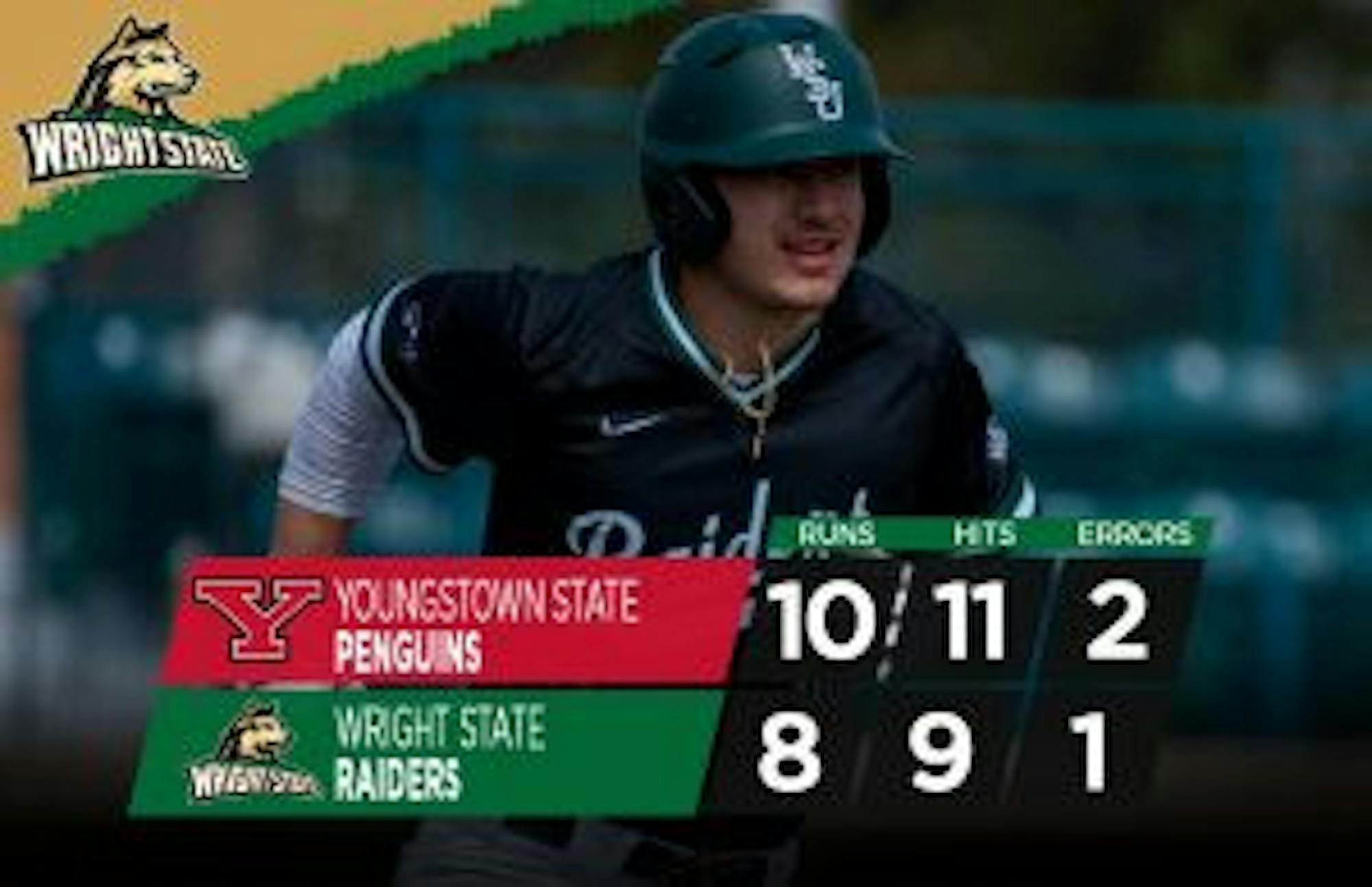 Baseball final scores vs. Youngstown State. Photograph from Wright State Baseball's Twitter.