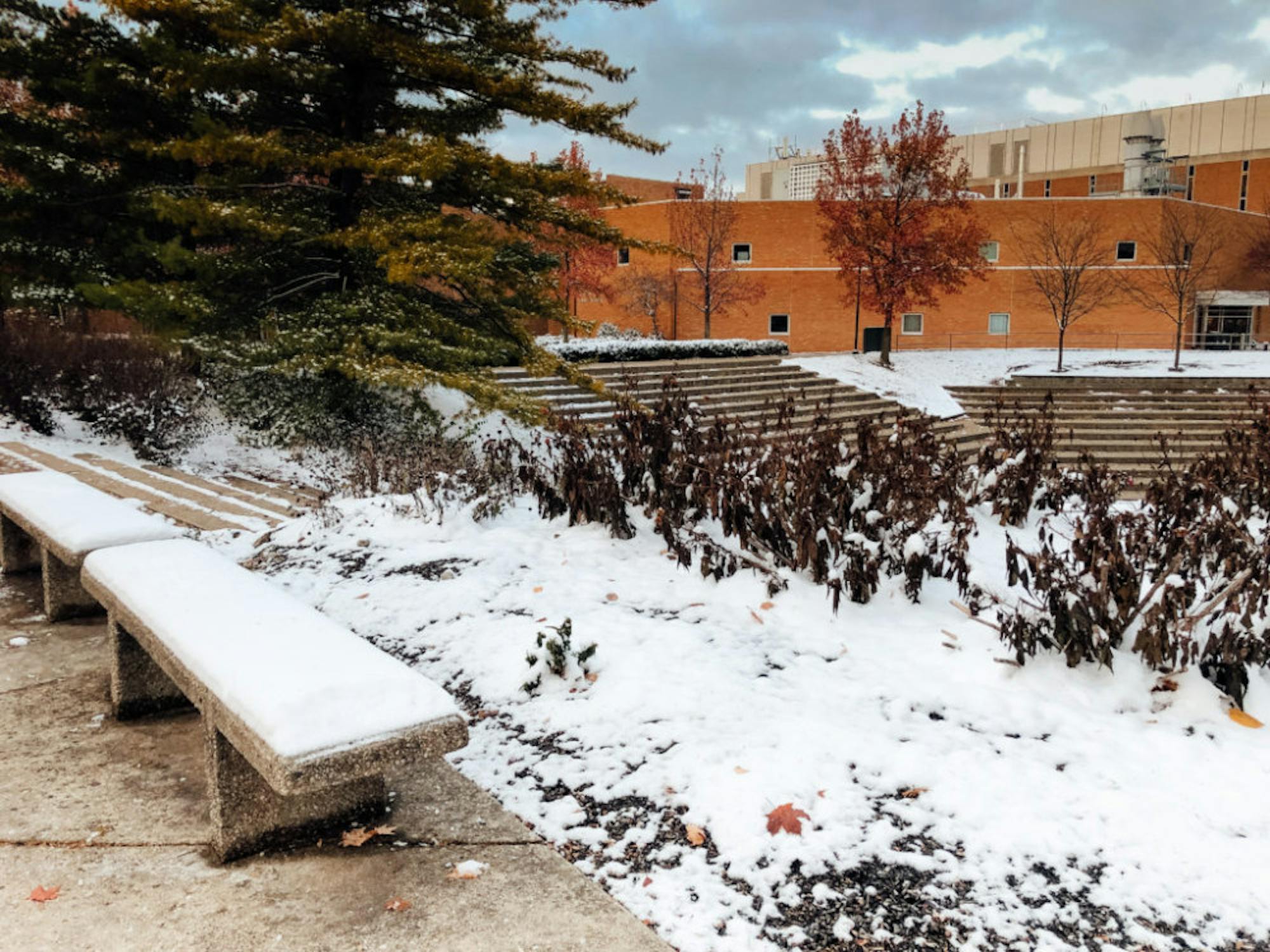 Wright State campus after first snowfall of the season | Photograph by Soham Parikh | The Wright State Guardian