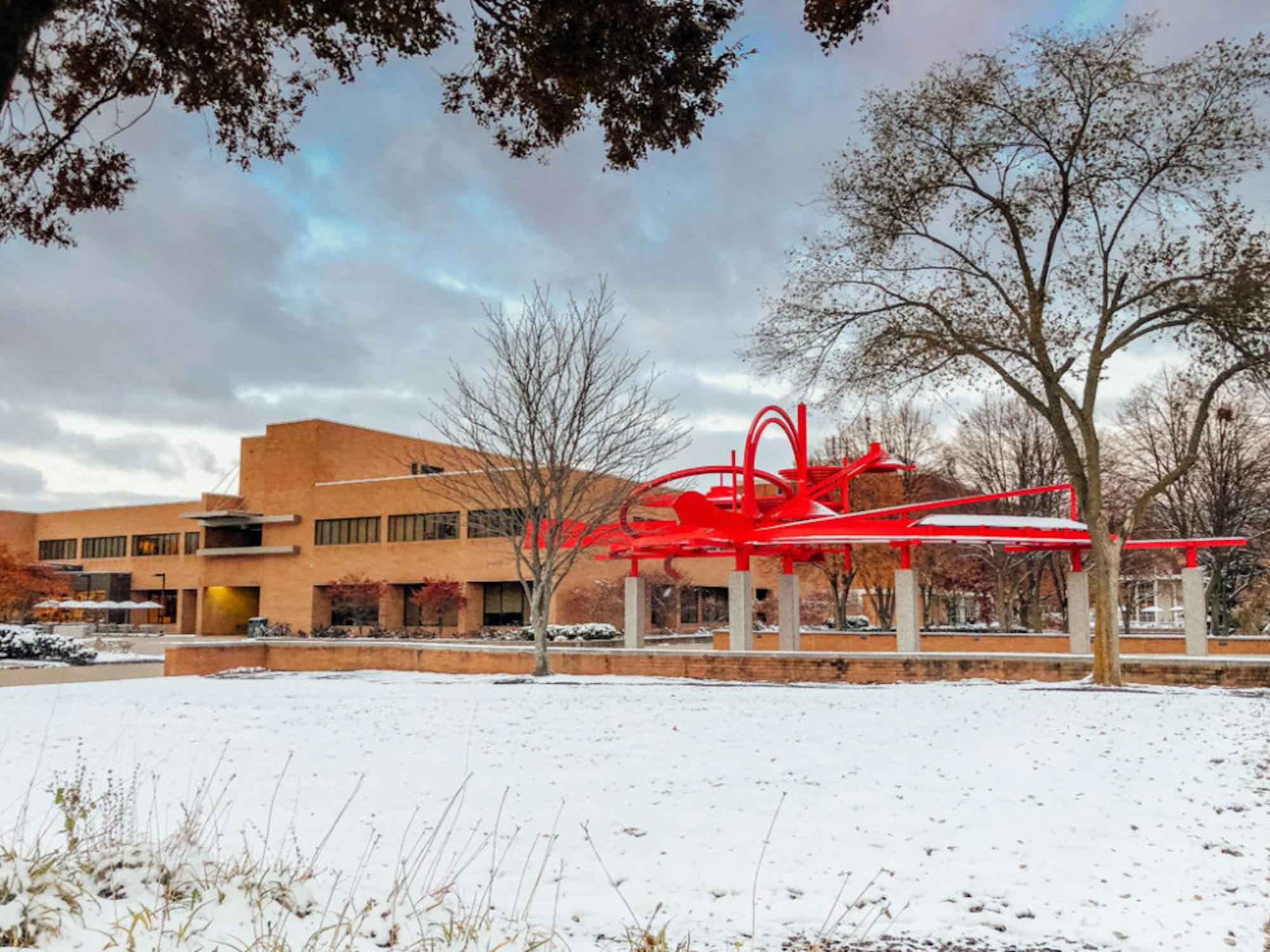 Wright State campus after first snowfall of the season | Photograph by Soham Parikh | The Wright State Guardian