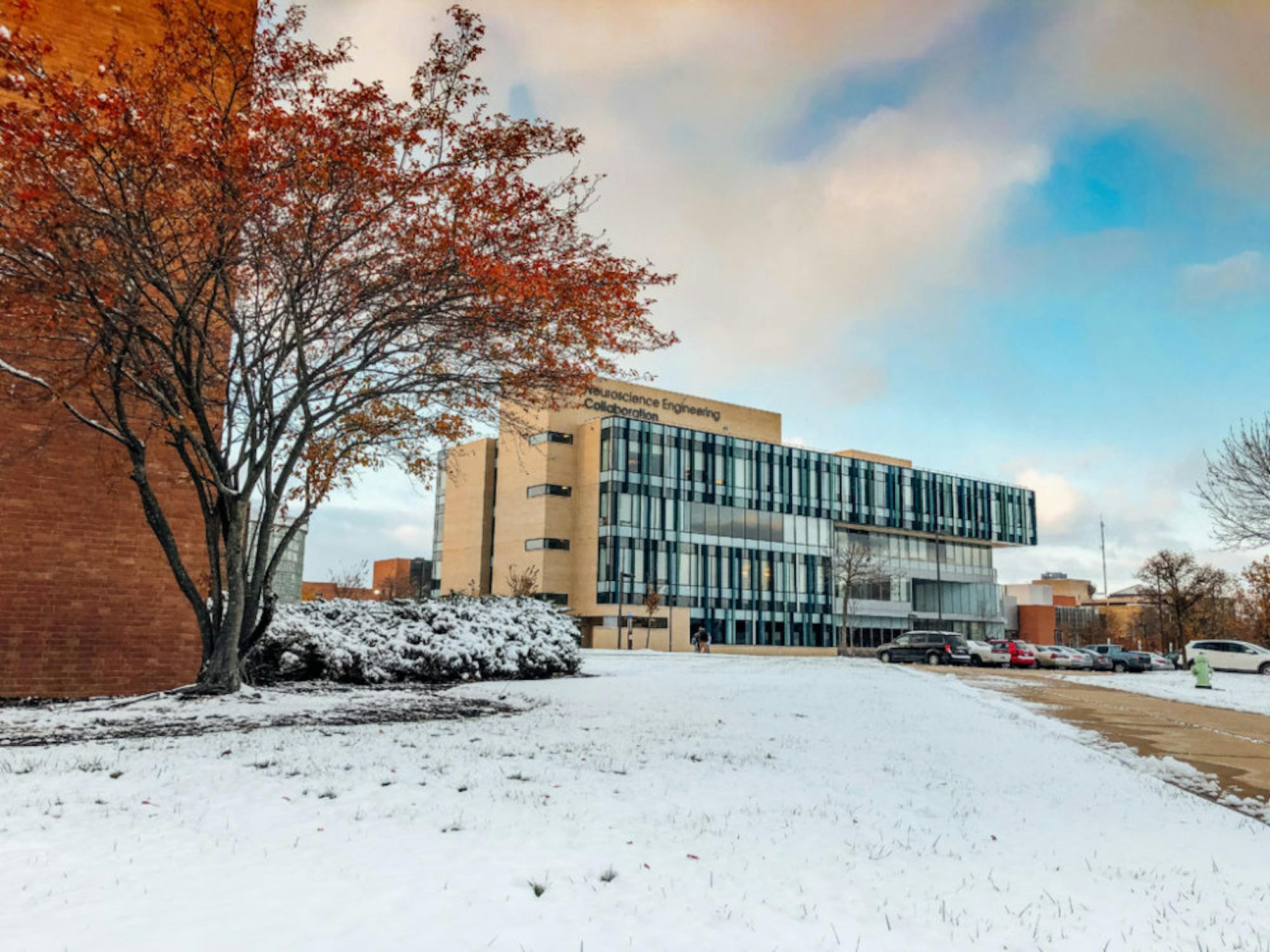 Wright State campus after first snowfall of the season | Photograph by Soham Parikh | The Wright State Guardian