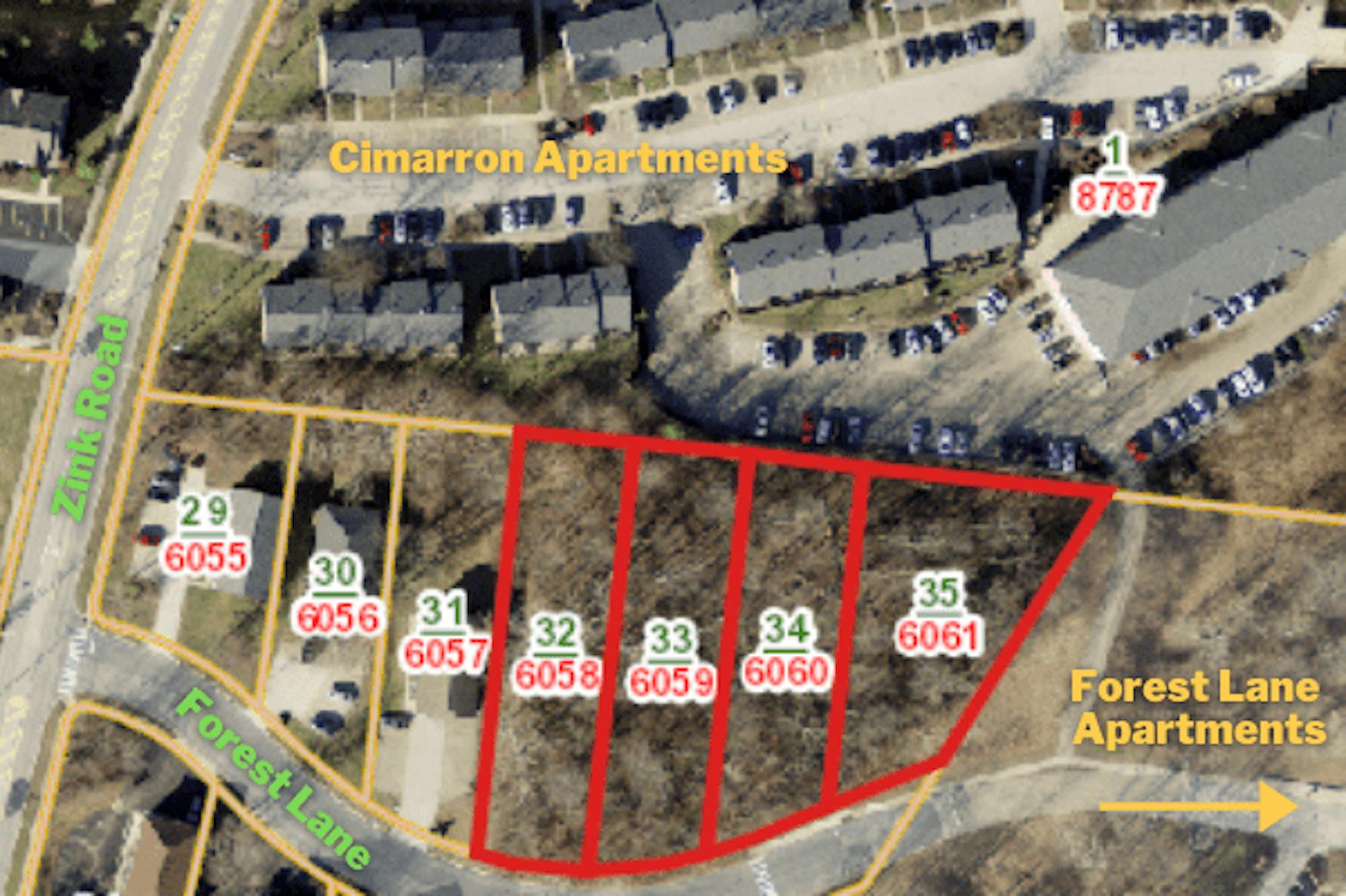 Graphic displaying the purchasing Forest Lane parcels purchased